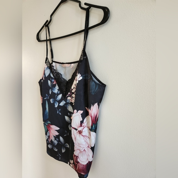 La Vie en Rose Black Floral Lace Trim Sleepwear Set Relax Fit Size M - Picture 3 of 15